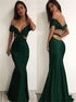 Dark Green Off Shoulder Mermaid Satin Criss Cross Prom Dress LBQ3684