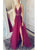 A Line V Neck Beadings Tulle Prom Dress with Slit 