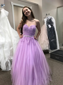 A Line Sweetheart Tulle Appliques Prom Dresses 