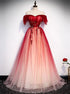A Line Burgundy Off The Shoulder Tulle Long Lace Up Prom Dresses LBQ3480