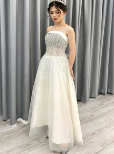 Sweep Train White Evening Dresses
