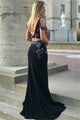 Sweep Train Open Back Blue Evening Dresses
