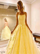 Ball Gown Yellow Lace Prom Dress with Lace Up