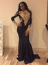 Mermaid Long Sleeves Bateau Satin Applique Sweep Train Prom Dresses LBQ3417
