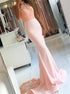 High Neck Satin Mermaid Appliques Prom Dresses LBQ3784