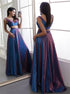 A Line Two Piece V Neck Satin Pleats Prom Dress LBQ4306