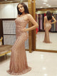 Mermaid Spaghetti Straps Rose Gold Sequins Prom Dresses 