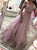 Pink Tulle Two Pieces Off Appliques Prom Dresses