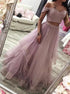 Pink Tulle Two Pieces Off Appliques Prom Dress LBQ4221