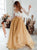 A Line Champagne Tulle Long Sleeves Appliques Prom Dresses