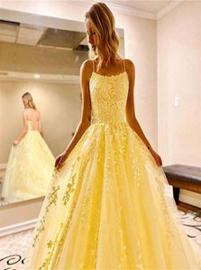 Sweep Train Yellow Evening Dresses