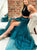  A Line Crew Turquoise Organza Prom Dresses with Split Keyhole