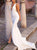 White Mermaid Deep V Neck Slit Open Back Satin Prom Dresses 