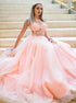 A Line One Shoulder Appliques Tulle Prom Dress LBQ3784