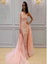 Blush Pink One Shoulder Mermaid Lace And Tulle Prom Dress LBQ4047