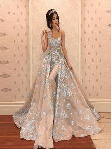 Detachable Train Champagne Evning Dresses