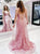Pink Mermaid Spaghetti Straps Satin Tulle Appliques Criss Cross Prom Dresses