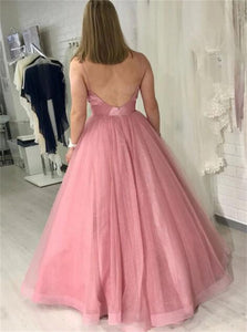 Sweep Train Pink Backless Evening Dresses