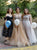 Sweep Train Champagne Evening Dresses