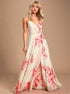 A Line Spaghetti Straps V Neck Chiffon Floral Criss Cross Prom Dresses LBQ3481