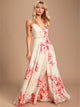 A Line Spaghetti Straps V Neck Chiffon Floral Criss Cross Prom Dresses