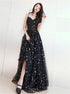 A Line Spaghetti Straps Tulle Black Stars Prom Dress LBQ3520