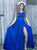 A Line Slit Criss Cross Straps Royal Blue Satin Prom Dresses