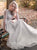 A Line Scoop Long Sleeves Gray Tulle Sequin Beades Prom Dresses