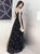 Sweep Train Black Open Back Evening Dresses