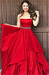 A Line Strapless Satin Prom Dress with Beading Ruffles LBQ3299