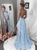 Backless Halter Sexy A Line Satin Prom Dresses with Slit