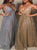 A Line Sequin Tulle Spaghetti Strap V Neck Prom Dresses