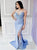 Sweep Train Blue Evening Dresses with Slit