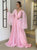 A Line Pink Long Sleeve Chiffon Pleats V Neck Prom Dresses