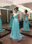 A Line One Shoulder Blue Chiffon Prom Dresses with Beadings