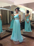 A Line One Shoulder Blue Chiffon Prom Dress with Beading LBQ3336