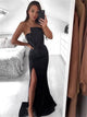 Mermaid Strapless Satin Prom Dresses with Slit