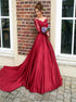 A Line V Neck Long Sleeves Satin Prom Dress with Appliques LBQ4270