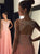 A Line Scoop Applique Chiffon Pink Prom Dresses