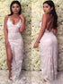 Mermaid Spaghetti Straps Lace Criss Cross Prom Dresses with Slit LBQ3930