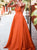 A Line V Neck Backless Orange Satin Prom Dresses