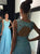 Sweep Train Blue Open Back Evening Dresses