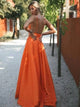 Sweep Train Orange Evening Dresses