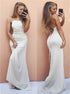 Sheath Spaghetti Straps Sweep Train Criss Cross White Chiffon Prom Dress LBQ3338