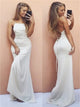 Sheath Spaghetti Straps Criss Cross White Chiffon Prom Dresses