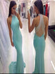 Mermaid Beaded Blue Chiffon Yarn Prom Dresses