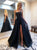 A Line Spaghetti Straps Sequins Tulle Prom Dresses with Slit