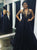 Sweep Train Navy Blue Appliques Evening Dresses