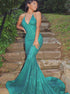 Halter Mermaid Sequins Pleats Prom Dresses LBQ3786