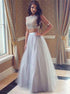 A Line Bateau Sleeveless Tulle Floor Length Beading Two Piece Dresses Prom Dress LBQ3414